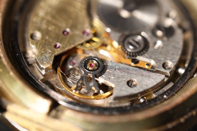 Photo of Mechanism of vintage wrist watch, closeup view