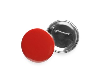 Photo of Button badges isolated on white, top view. Mockup for design