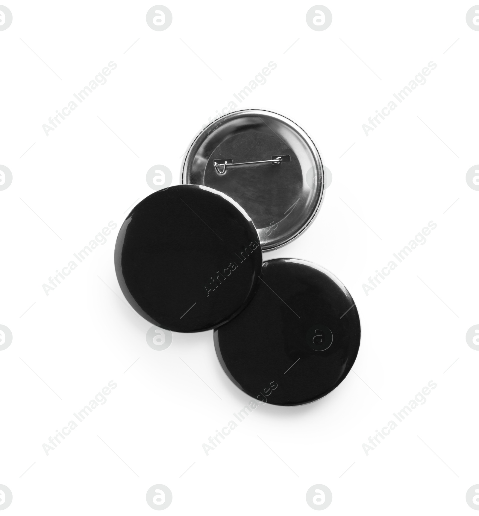 Photo of Button badges isolated on white, top view. Mockup for design