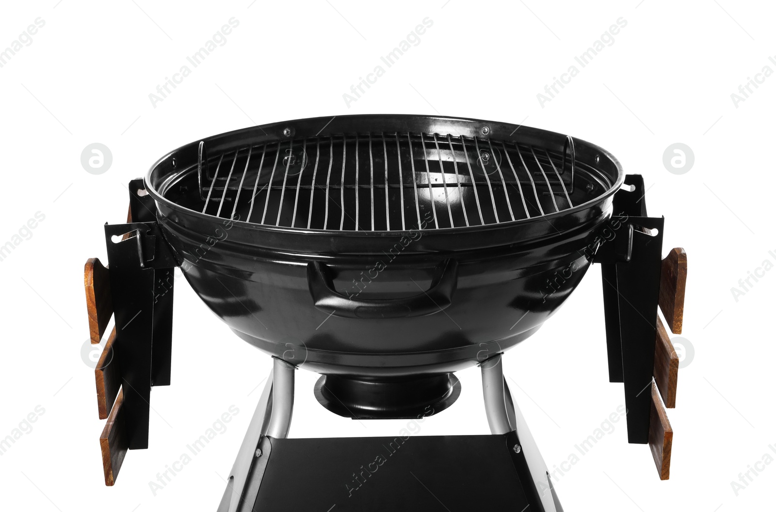 Photo of One black barbeque grill isolated on white. Cooking appliance