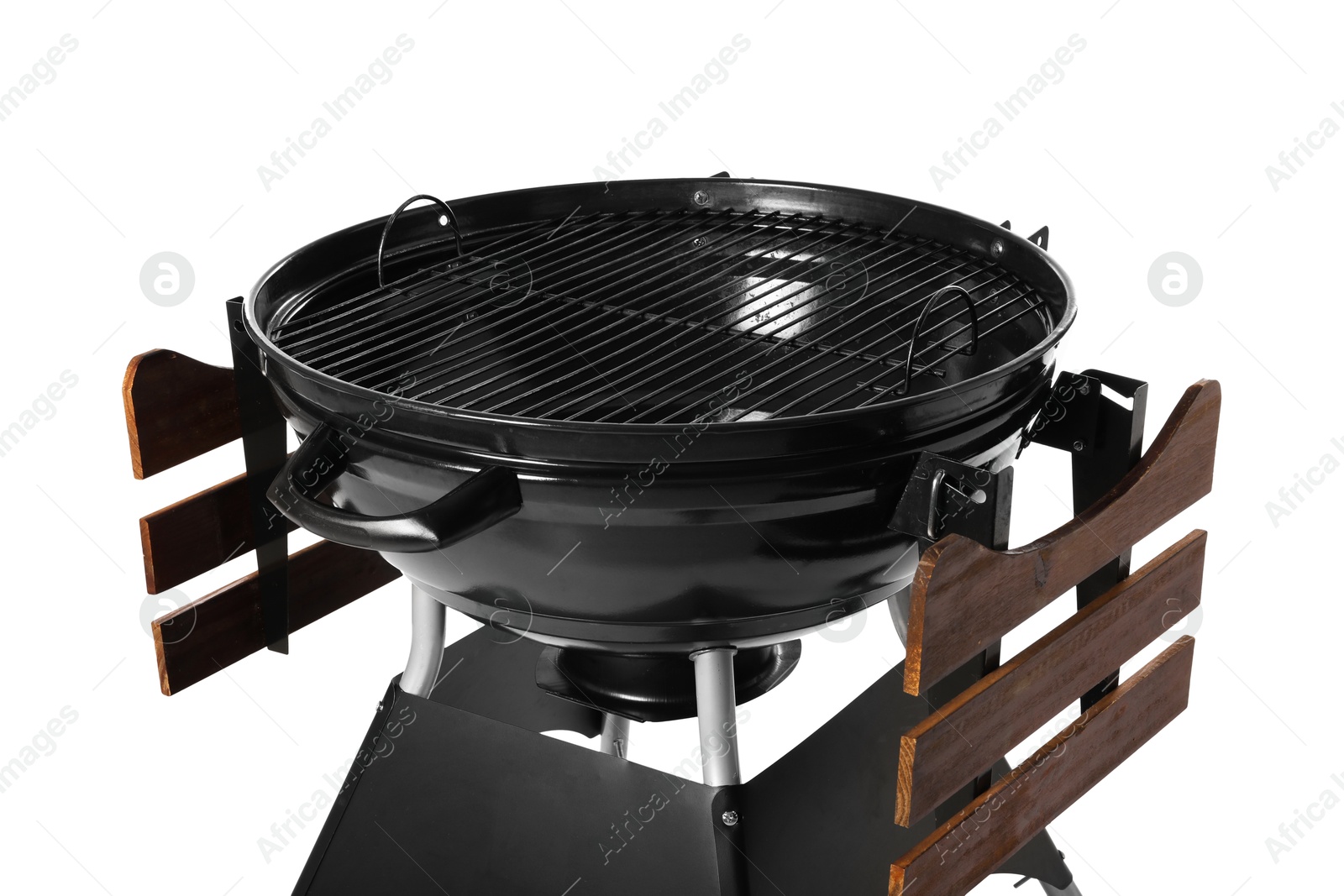 Photo of One black barbeque grill isolated on white. Cooking appliance