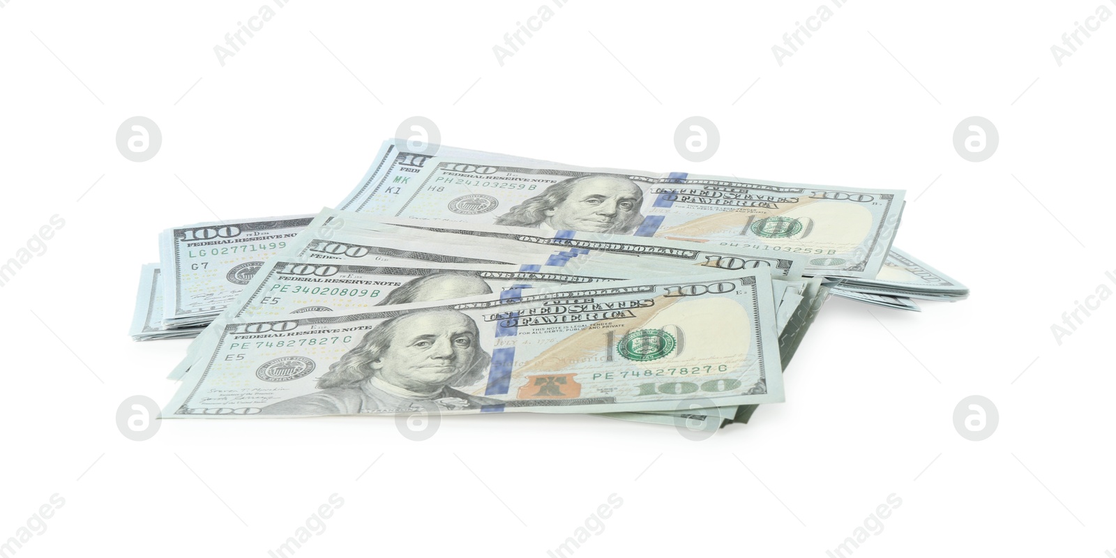 Photo of Pile of dollar banknotes isolated on white