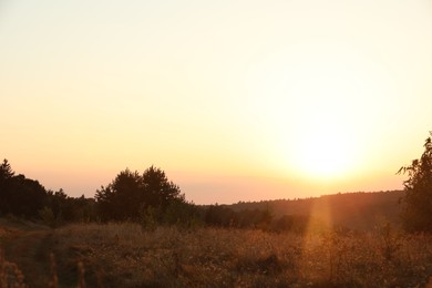 Photo of Beautiful view of sky over meadow at sunrise in morning