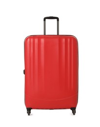 Photo of One new red suitcase isolated on white