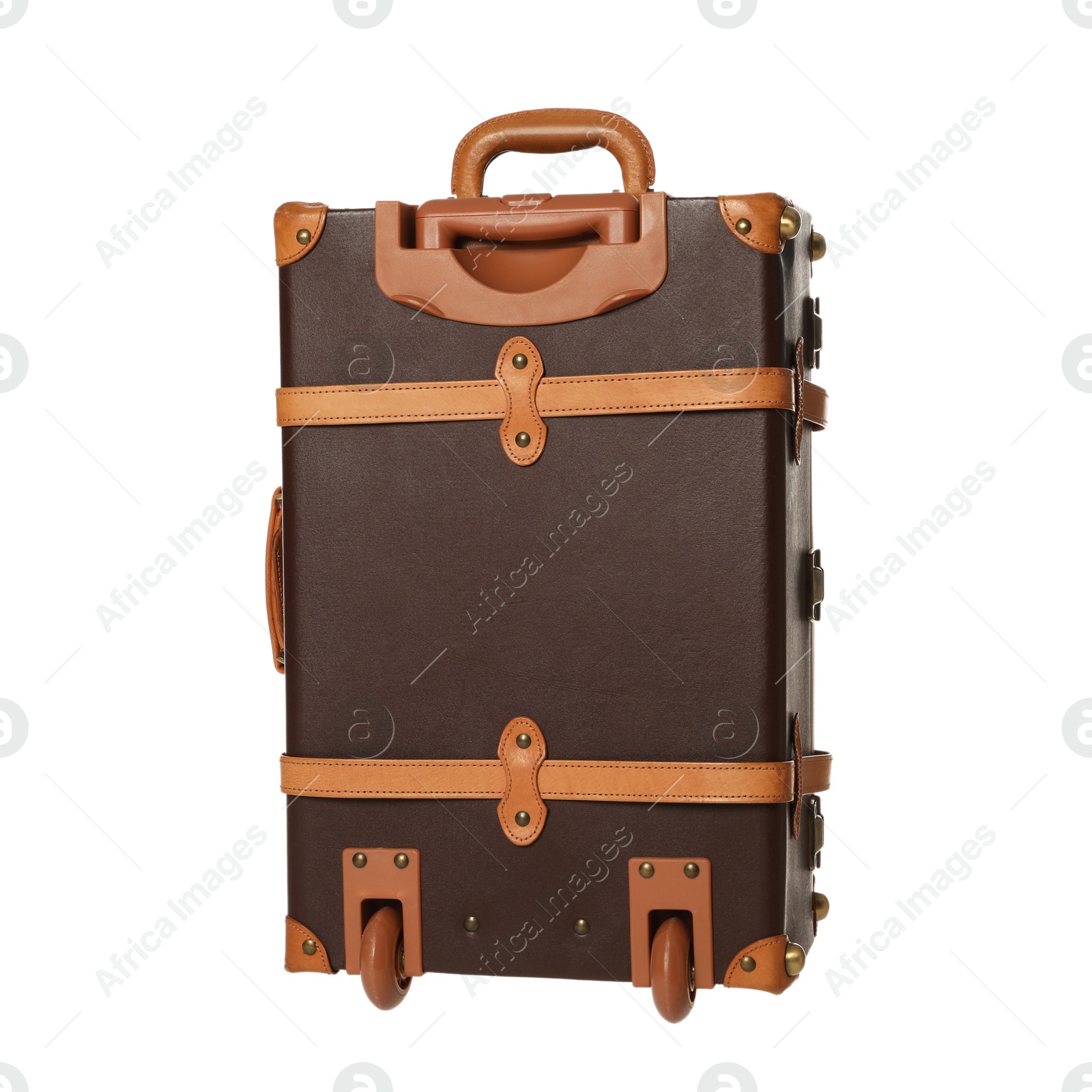 Photo of One new color suitcase isolated on white