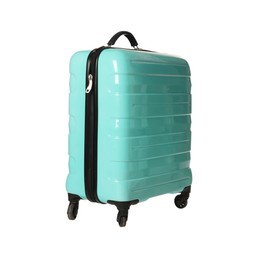 One new turquoise suitcase isolated on white