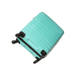 One new turquoise suitcase isolated on white