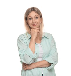 Photo of Portrait of beautiful smiling woman isolated on white