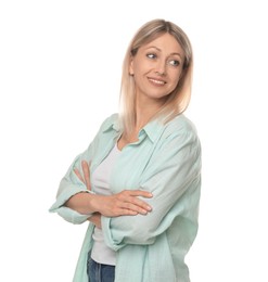 Portrait of beautiful smiling woman isolated on white