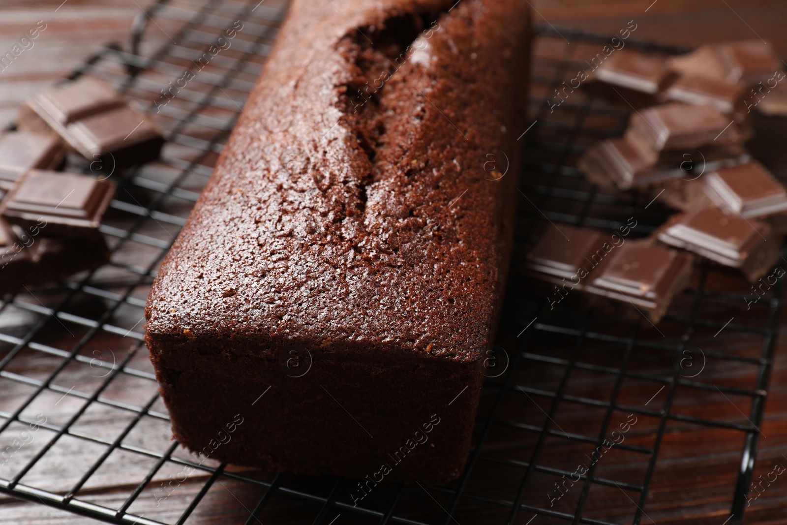 Tasty chocolate sponge cake on table, closeup Photo of Tasty chocolate sponge cake on table, closeup