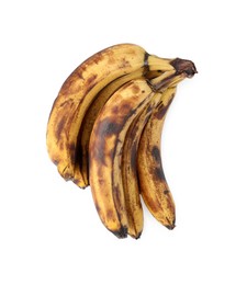 Photo of Bunch of ripe bananas with dark spots isolated on white, top view