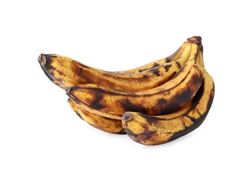 Photo of Bunch of ripe bananas with dark spots isolated on white