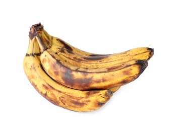 Bunch of ripe bananas with dark spots isolated on white