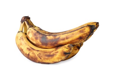 Photo of Bunch of ripe bananas with dark spots isolated on white