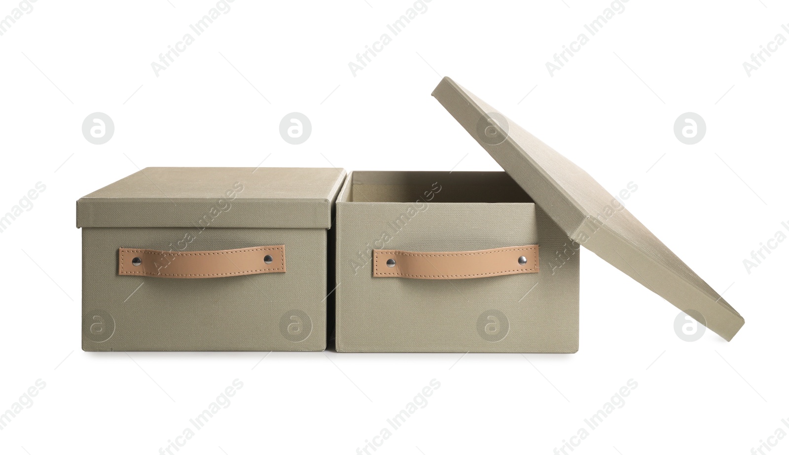 Photo of Two gray boxes with lids isolated on white