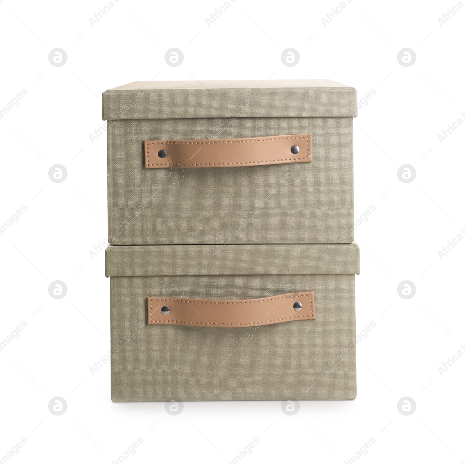 Photo of Two gray boxes with lids isolated on white