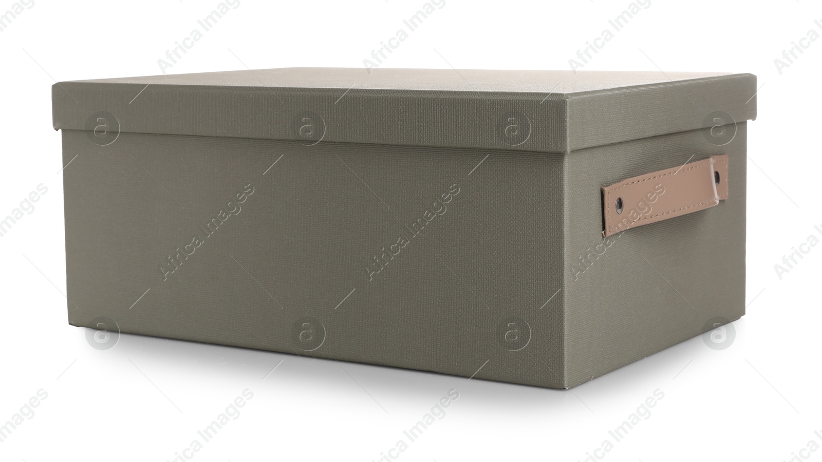 Photo of One gray box with lid isolated on white