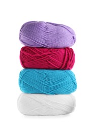 Stack of different bright yarns isolated on white