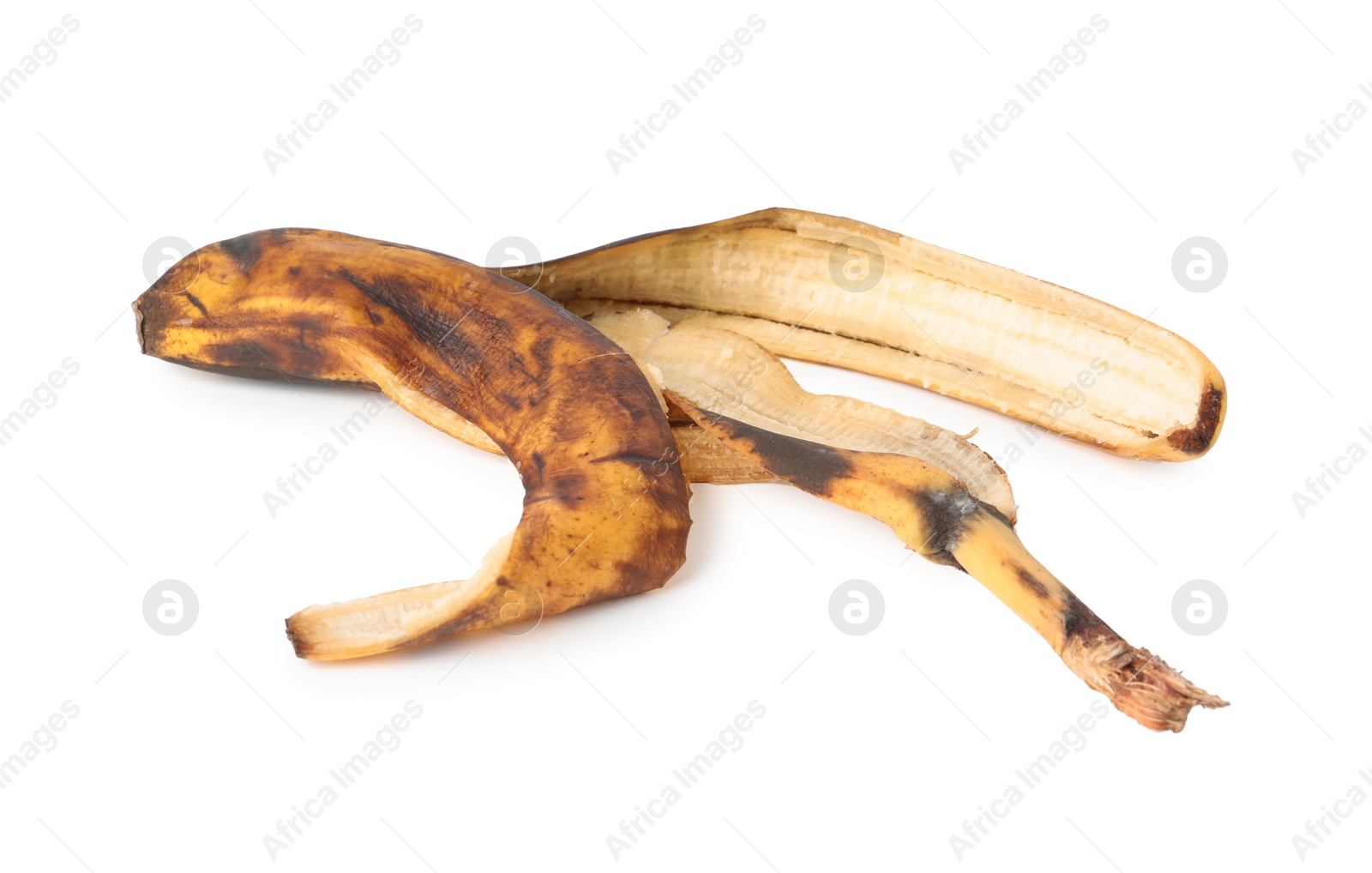 Photo of Banana peel with dark spots isolated on white