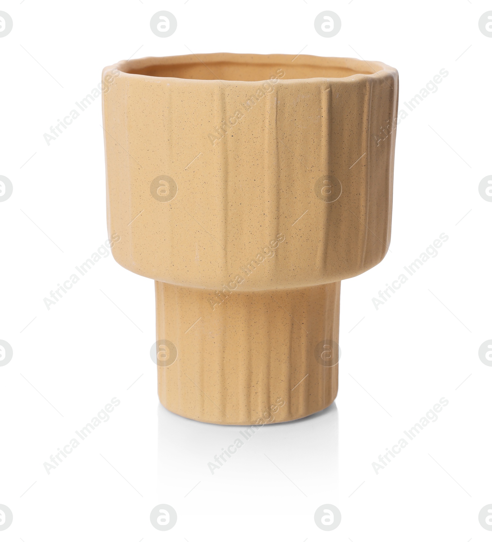 Photo of One beige ceramic vase isolated on white