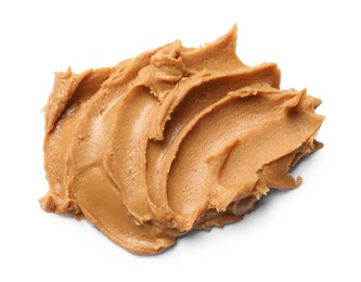 Photo of Tasty smooth peanut butter on white background