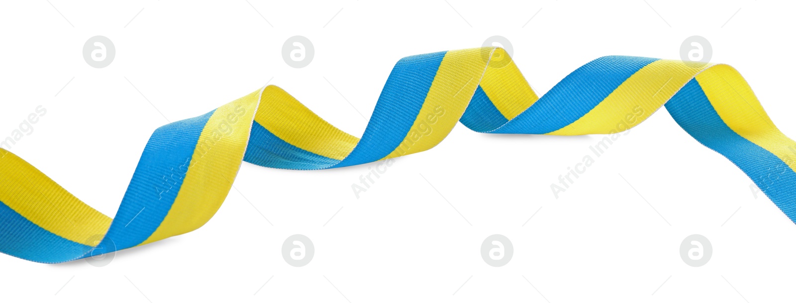 Photo of Ribbon in colors of Ukrainian national flag isolated on white