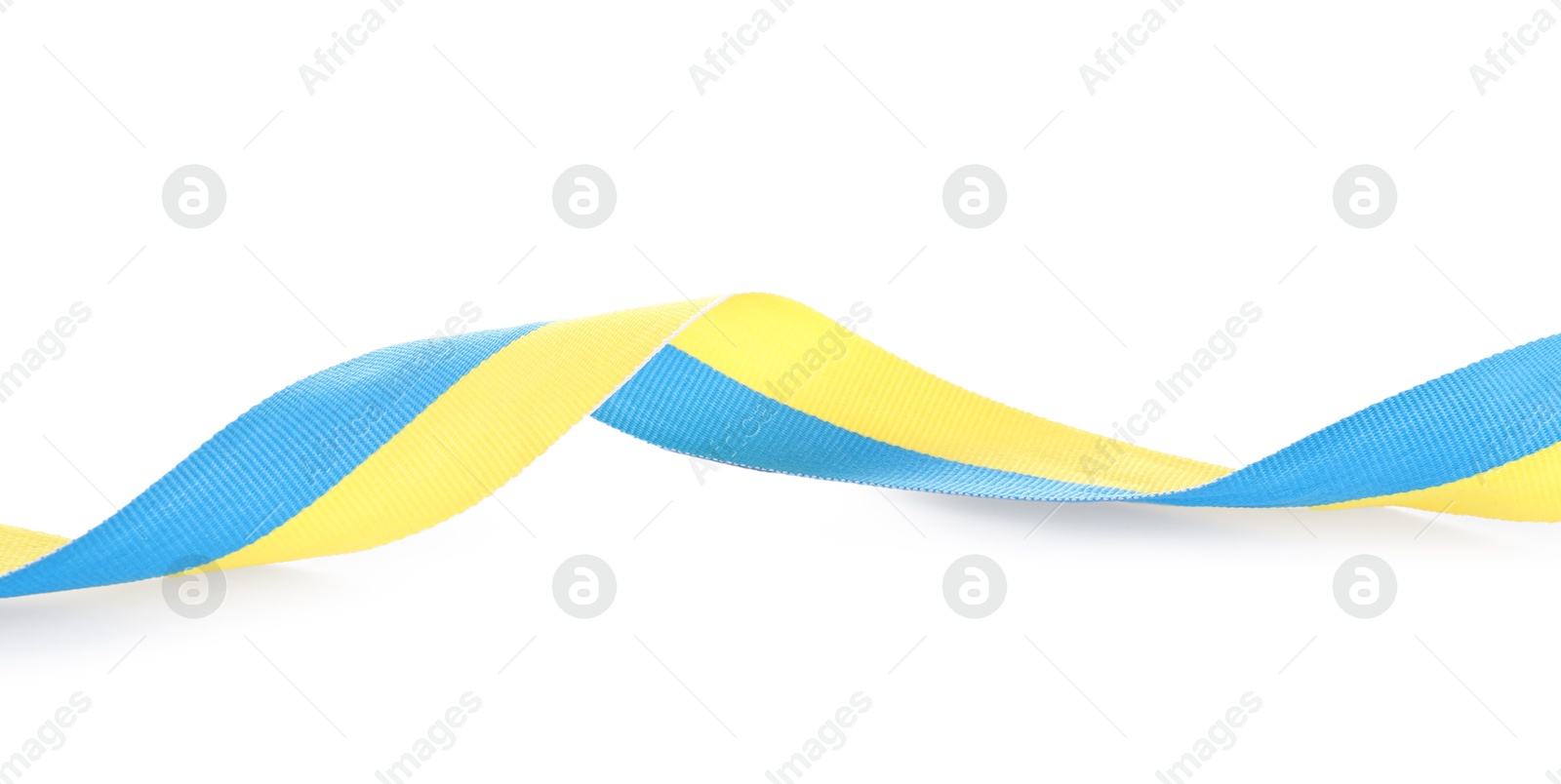 Photo of Ribbon in colors of Ukrainian national flag isolated on white