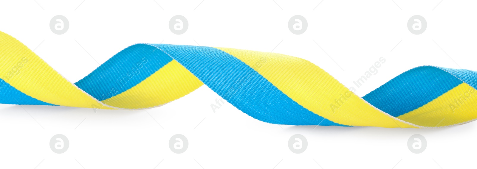 Photo of Ribbon in colors of Ukrainian national flag isolated on white