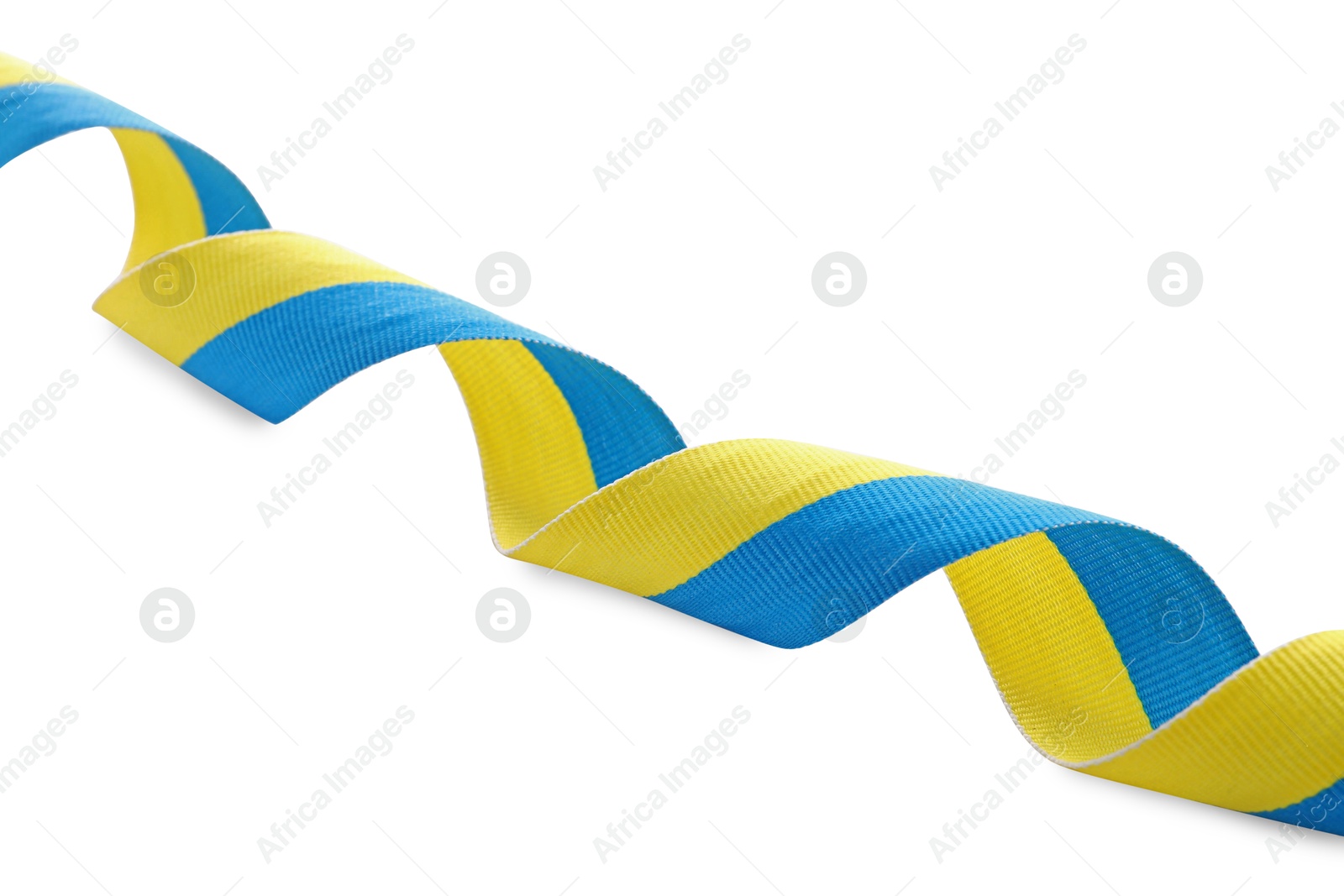 Photo of Ribbon in colors of Ukrainian national flag isolated on white