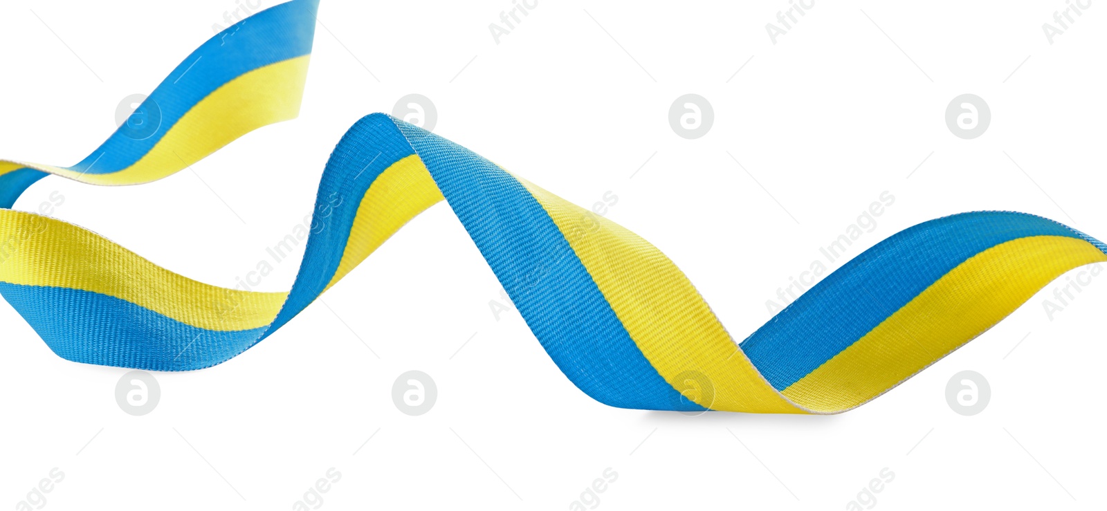 Photo of Ribbon in colors of Ukrainian national flag isolated on white