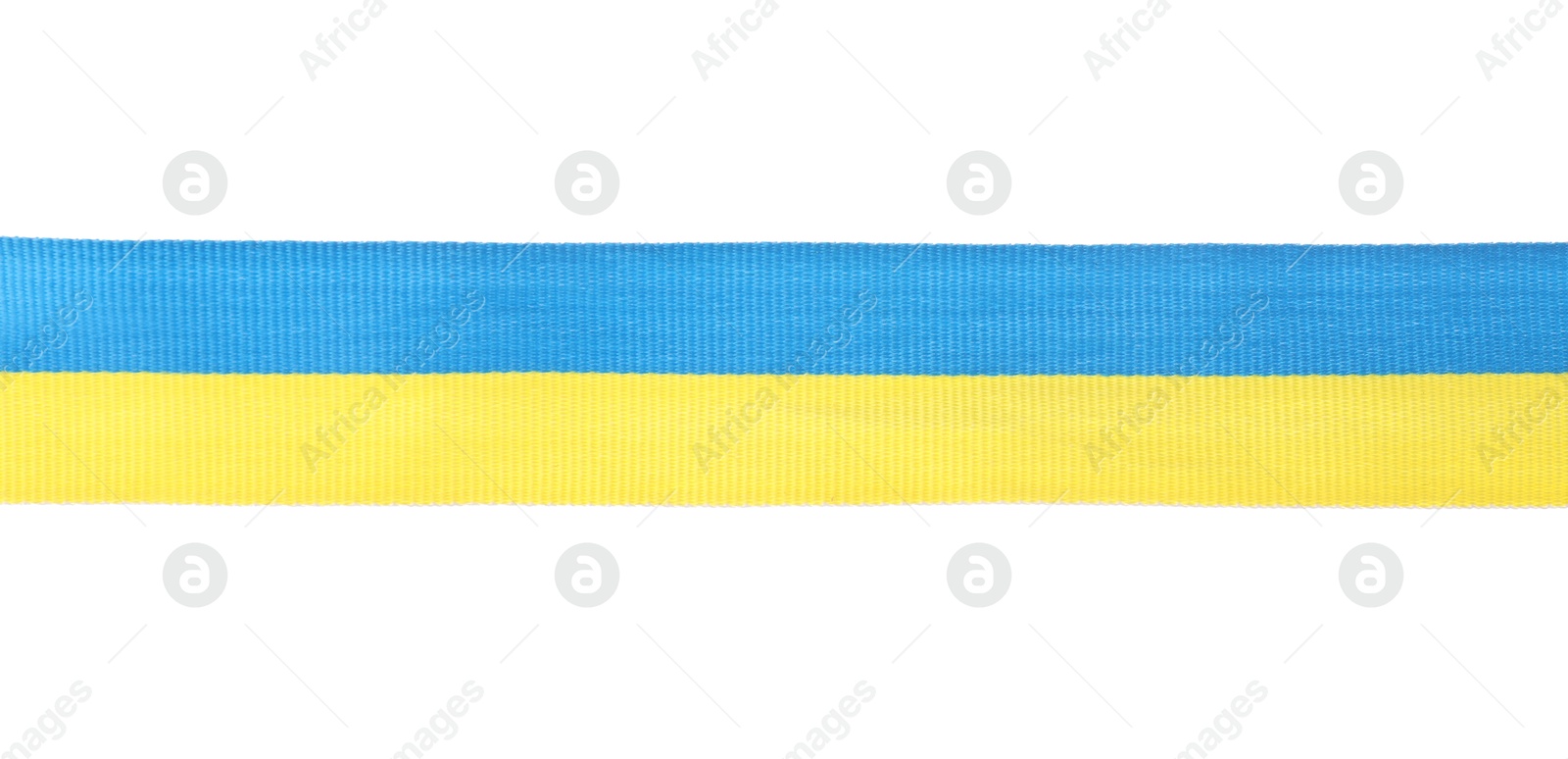 Photo of Ribbon in colors of Ukrainian national flag isolated on white