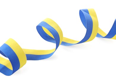 Photo of Ribbon in colors of Ukrainian national flag isolated on white