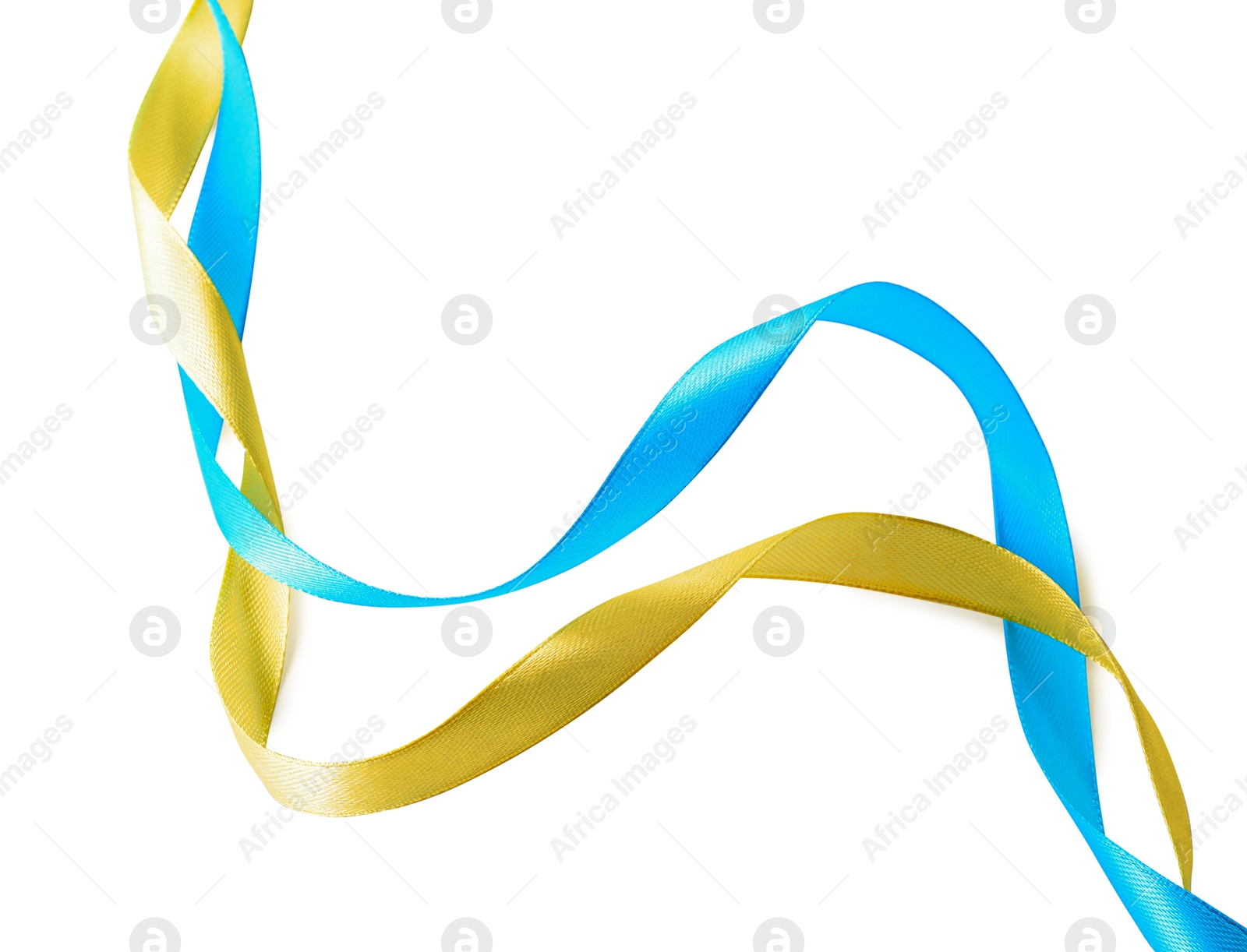 Photo of Ribbons in colors of Ukrainian national flag isolated on white