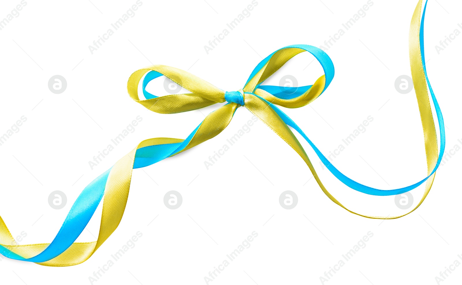 Photo of Bow in colors of Ukrainian national flag isolated on white