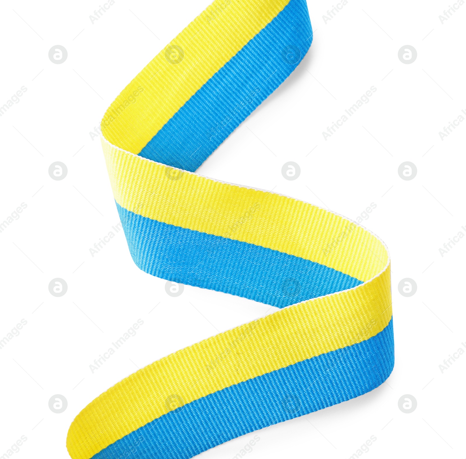 Photo of Ribbon in colors of Ukrainian national flag isolated on white