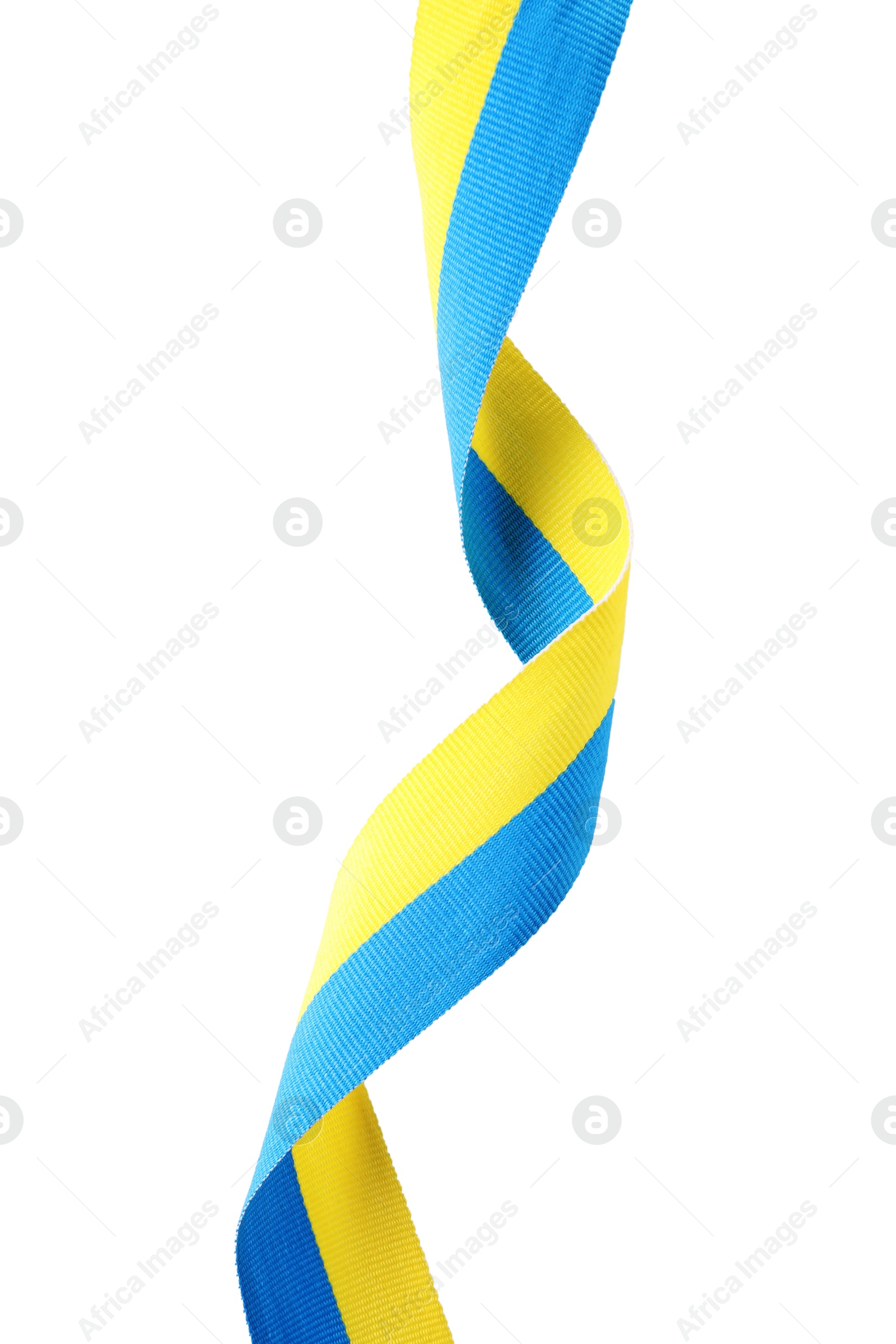 Photo of Ribbon in colors of Ukrainian national flag isolated on white