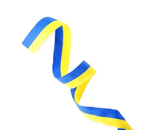 Photo of Ribbon in colors of Ukrainian national flag isolated on white