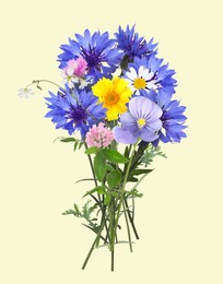 Image of Bouquet of beautiful wildflowers on beige background