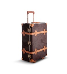 Image of Old suitcase with handle on white background