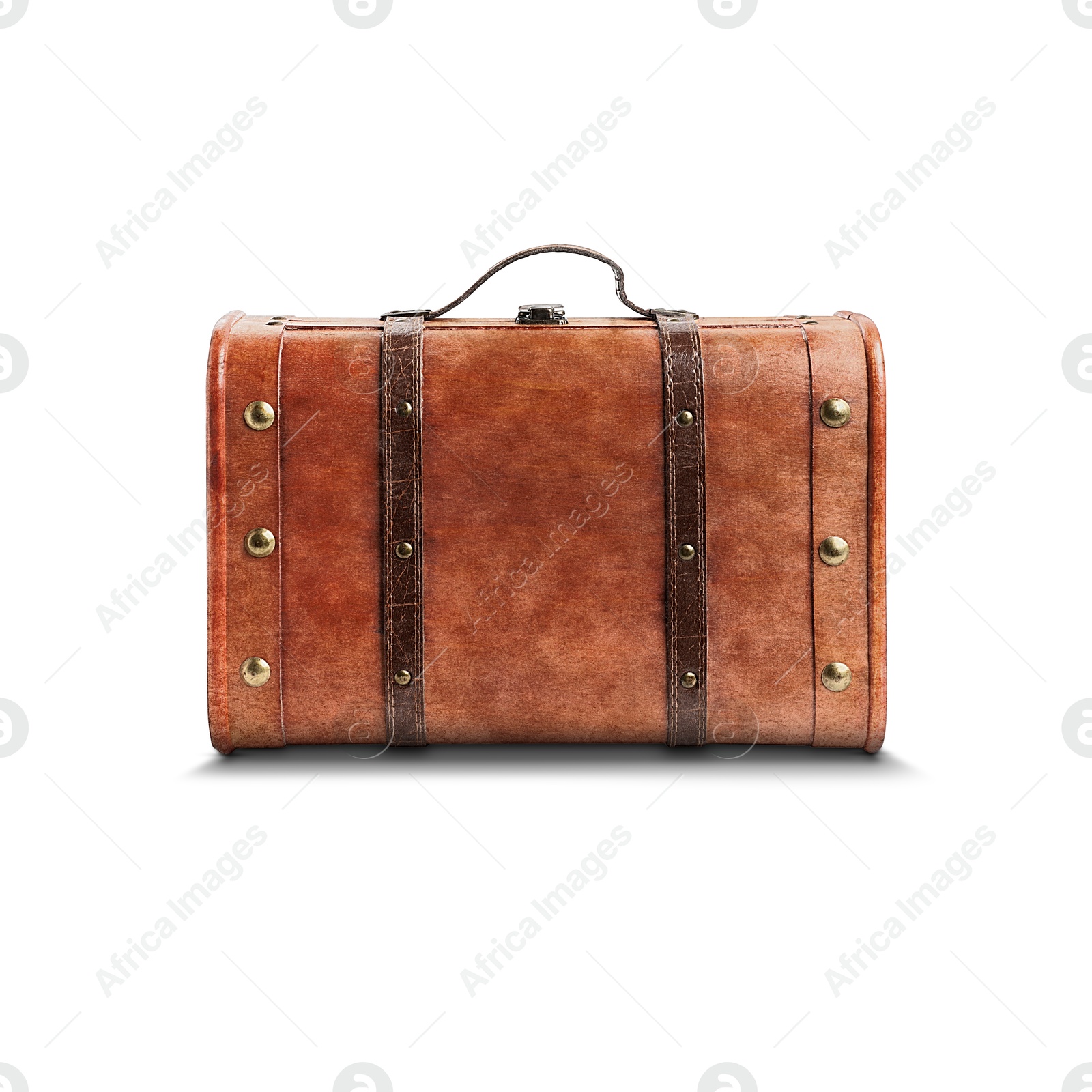 Image of Old suitcase with handle on white background