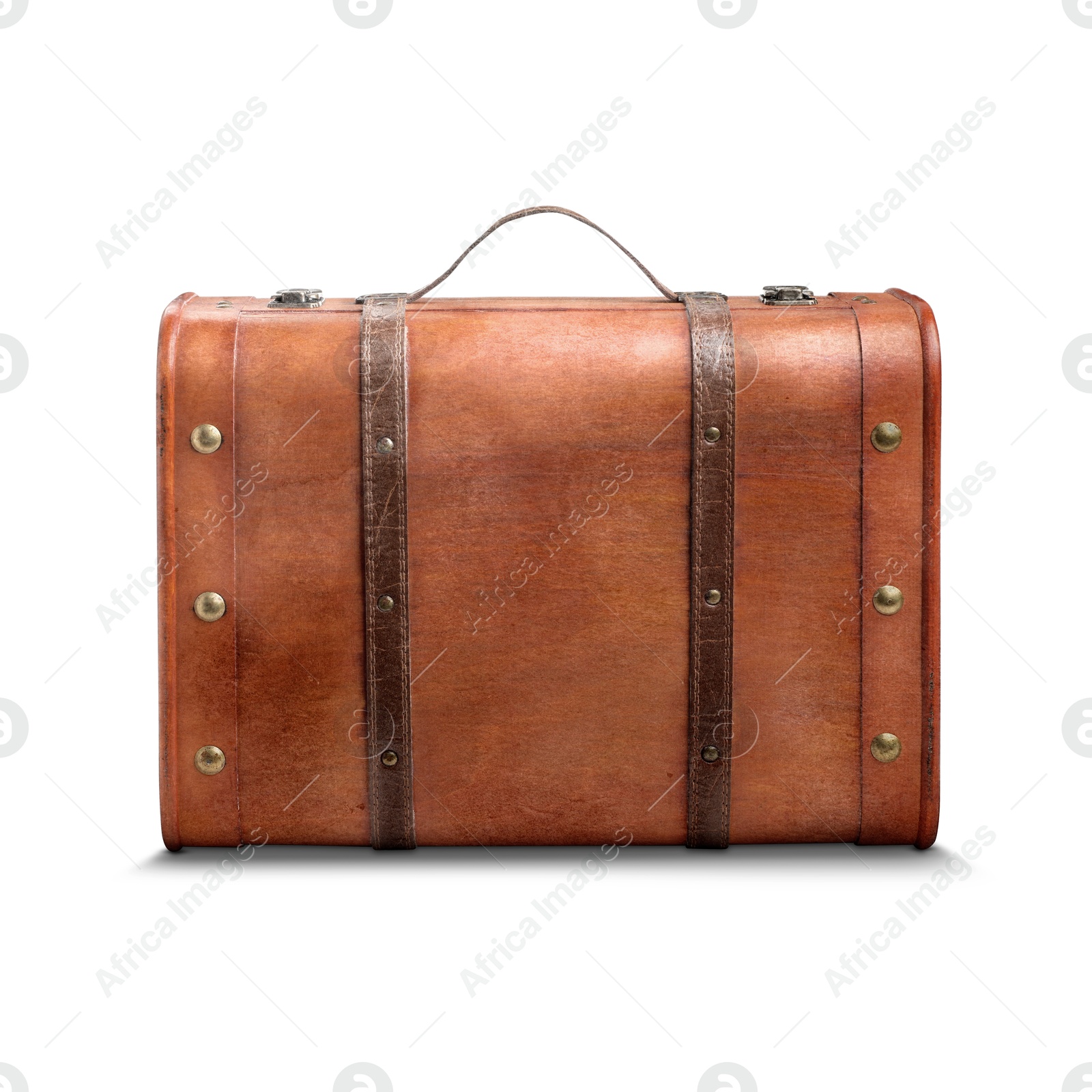 Image of Old suitcase with handle on white background