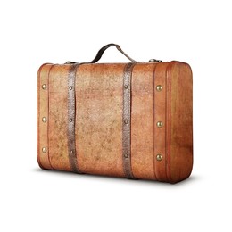 Image of Old suitcase with handle on white background