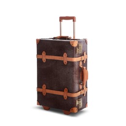 Image of Old suitcase with handle on white background