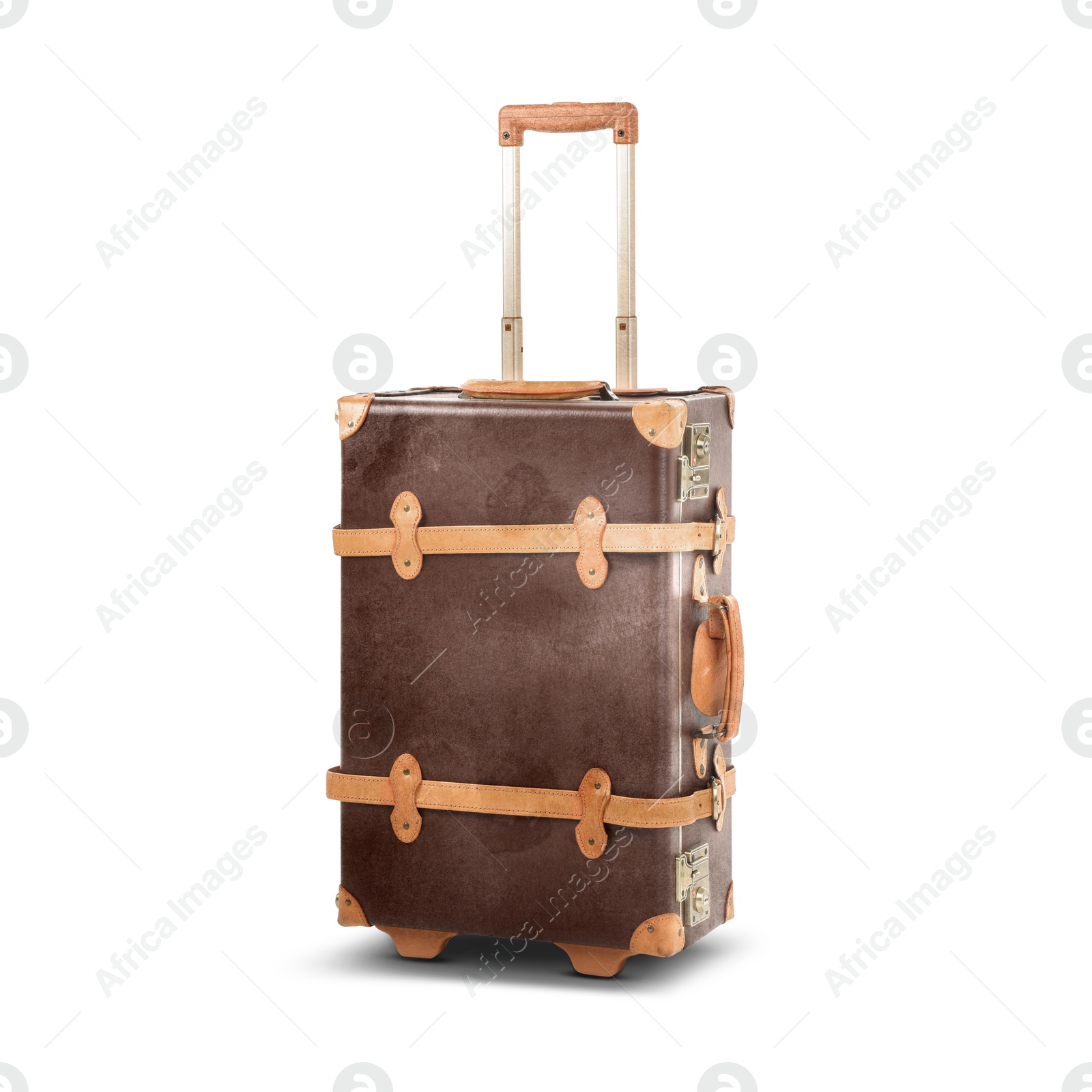 Image of Old suitcase with handle on white background