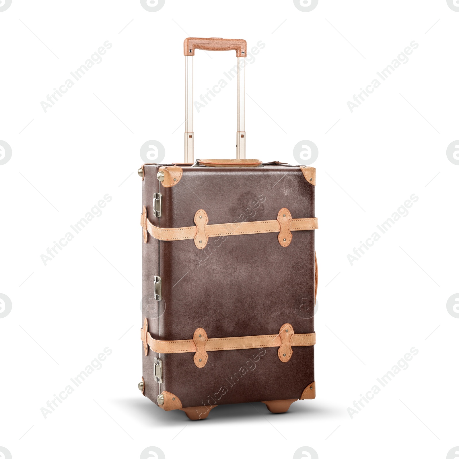 Image of Old suitcase with handle on white background