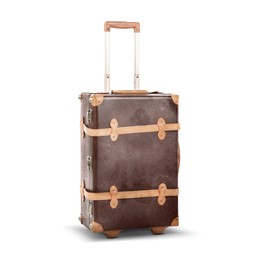 Image of Old suitcase with handle on white background