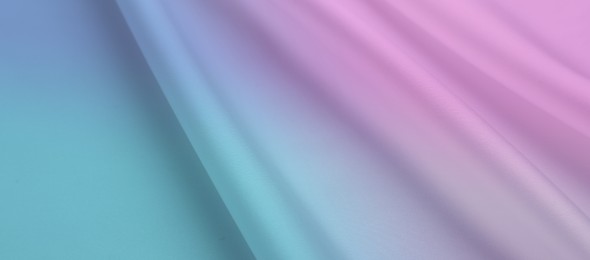 Image of Beautiful silk fabric with color gradient, top view. Banner design