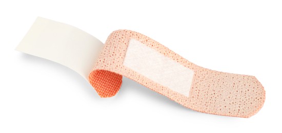 Photo of One medical adhesive bandage isolated on white