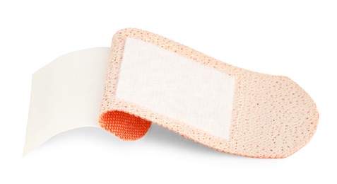 Photo of One medical adhesive bandage isolated on white