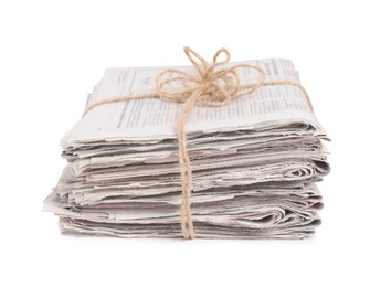 Stack of many newspapers isolated on white